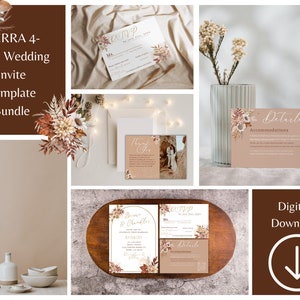 SIERRA 4-piece Terracotta Wedding Invitation Bundle | Boho Wedding Invitation Canva | Autumn RSVP Card | Pampas Grass Wedding Details Card