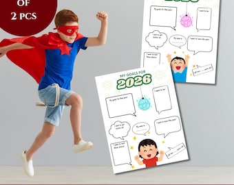 Feuille d'activité Résolution du Nouvel An pour les enfants : Objectifs 2026 (téléchargement numérique)