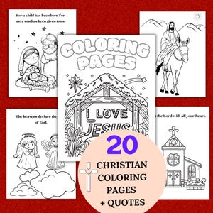 20 Cute CHRISTIAN Coloring Page | Religious Coloring Sheet | Christian quotes for kids| Big Printable Instant Download | Coloring and Quotes