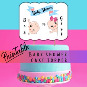 Gender Reveal Cake Topper: Baby Shower Decorations (PDF Download)