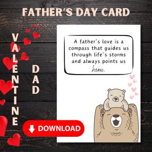 Cartão de Dia dos Namorados para PAI PARA IMPRIMIR para download | PDF fofo de Dia dos Namorados | Cartão de Amor para Pai | Cartão de Dia dos Pais em PDF | Urso Papai | Citação de Amor para Pai