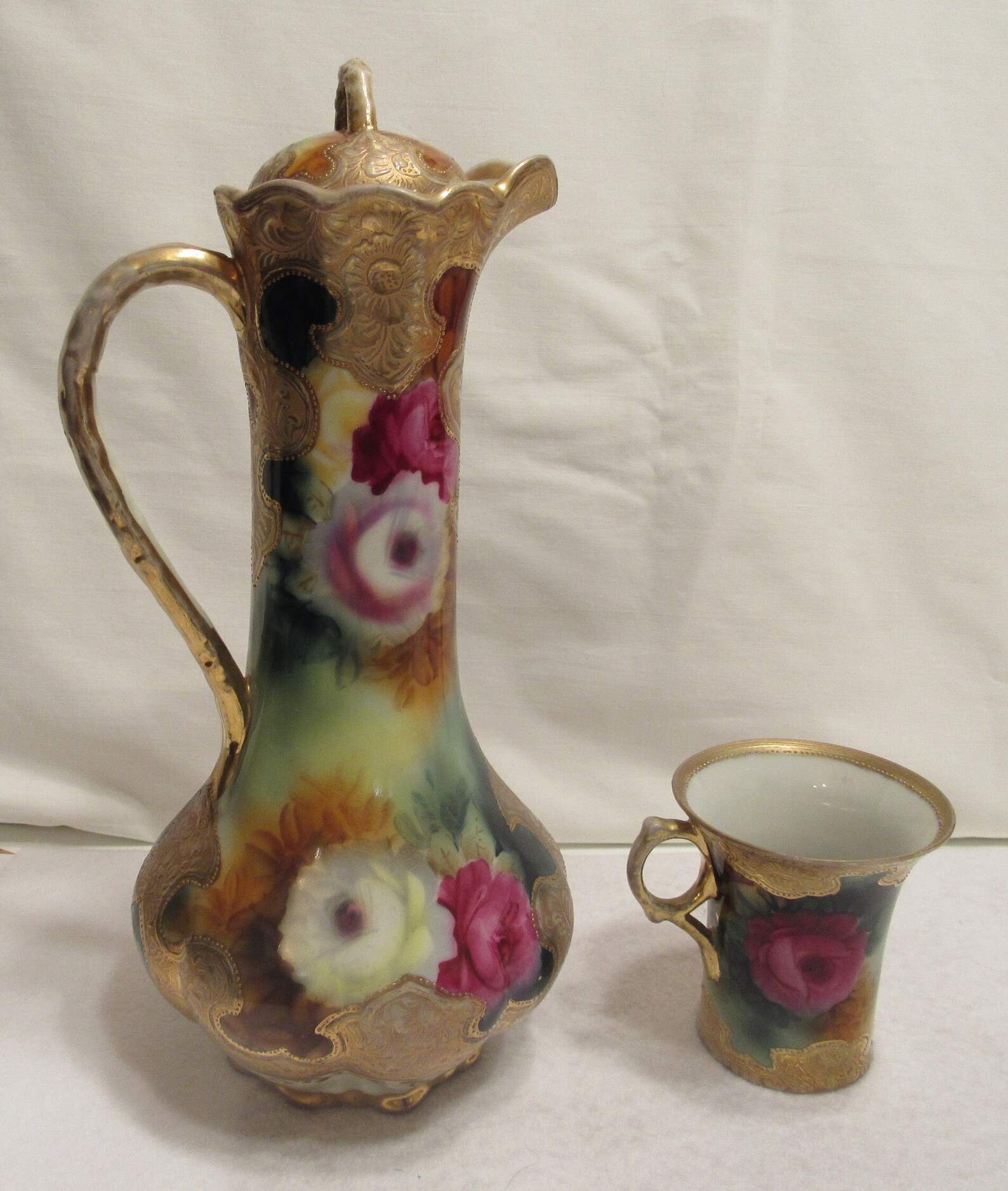 Antique Royal Kinran Nippon Hand Painted Chocolate Pot/pitcher Etsy