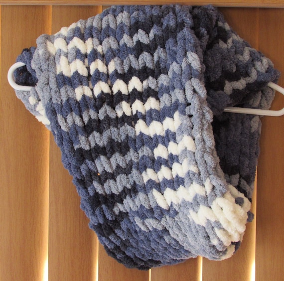 Hand Knitted Bernat Blanket Extra Faded Blues Scarf Etsy