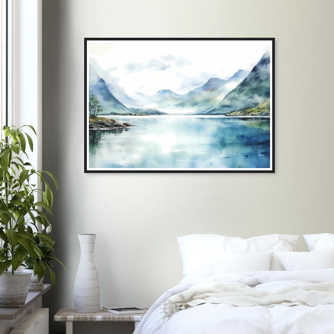 Norwegian Fjord Framed Poster Watercolour Fjord Wall Art Etsy