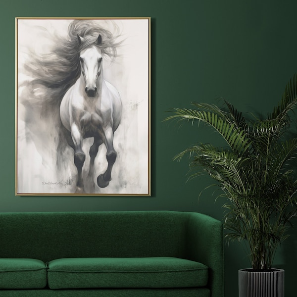 Charcoal Horse Print Grey Horse Digital Download Horse Artwork Gift For Her Horse Wall Art Charcoal Art Piece