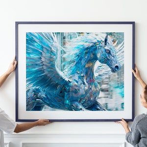 Blue Silver Pegasus Print Horse Abstract Art Piece Pegasus Digital ...