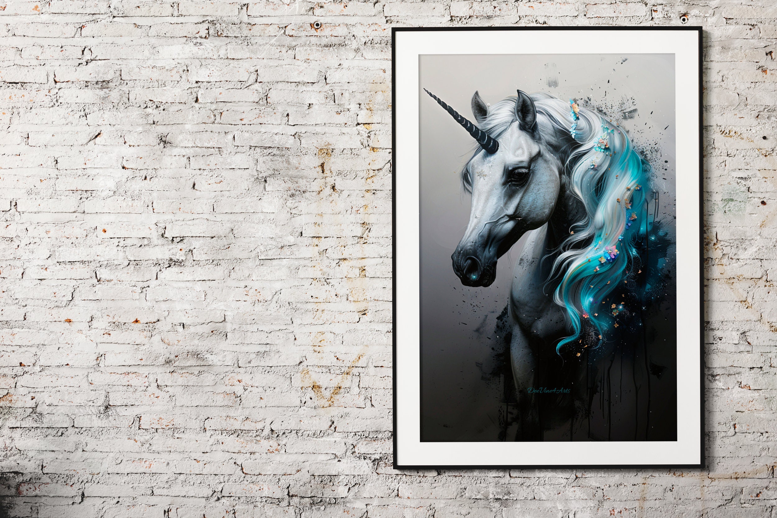 Unicorn Art Piece, Digital Download, Black and White Unicorn, White ...