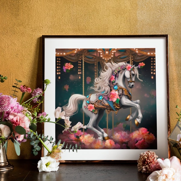 Carousel Horse Print Horse Carousel Artwork Horse Digital Download Carousel Horse Art Fantasy Horse Poster Carousel Pony Wall Decor Horse