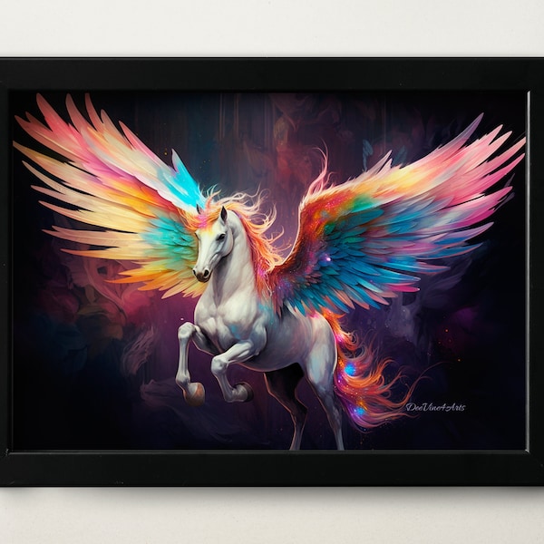 Pegasus Print Winged Horse Art Piece Pegasus Digital Download Colourful Horse Artwork Pegasus Gift For Her Horse Poster
