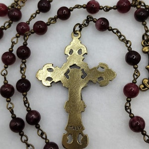 Red Garnet Beads Rosary Necklace – Miraculous Medal, Silver Crucifix – 21 Inch