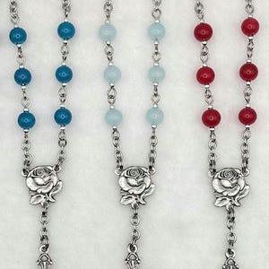 SMOOTH GLASS Our Lady of Lourdes Chaplet with Rose-shaped Lourdes Centerpiece and Petite Ornate Crucifix - Multiple Color Choices