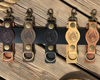 Horse Keychain , Horse Design Leather Keychain, Full Grain Leather Keychain , Solid Bronze Button Leather Keychain, Genuine Leather Keychain
