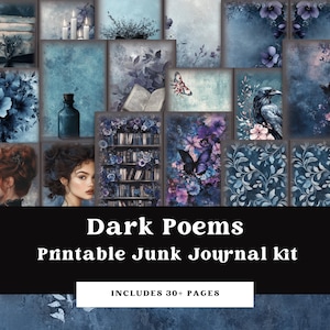 Dark Poems Junk Journal Kit Plakboek Kortstondige Collage Folio Mappen Journal Kaarten Papers Dark Academia Poëziezakken Gothic Boeken