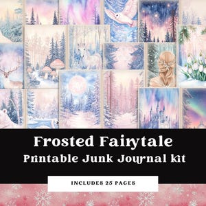 Frosted Fairytale Junk Journal Kit Scrapbook Ephemera Collage Winter Aurora Borealis Folio Folders Journal Cards Woodland Forest