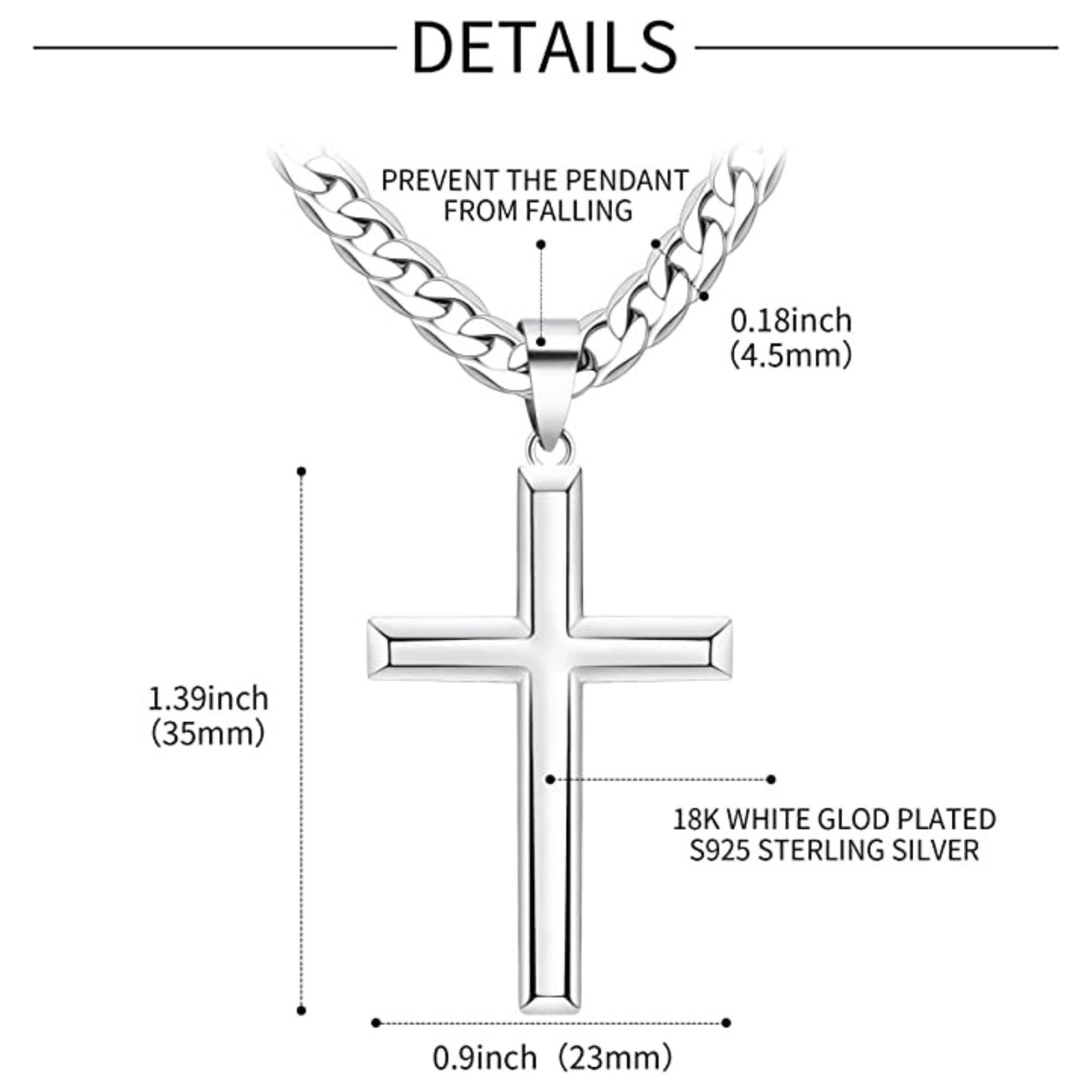 Rnivida 925 Sterling Silver Cross Pendant Necklace with Stainless Steel Wheat Chain for Men - Choice of Lengths