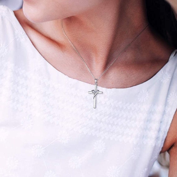 925 Sterling Silver Cross Necklace for Women Men CZ Birthstone