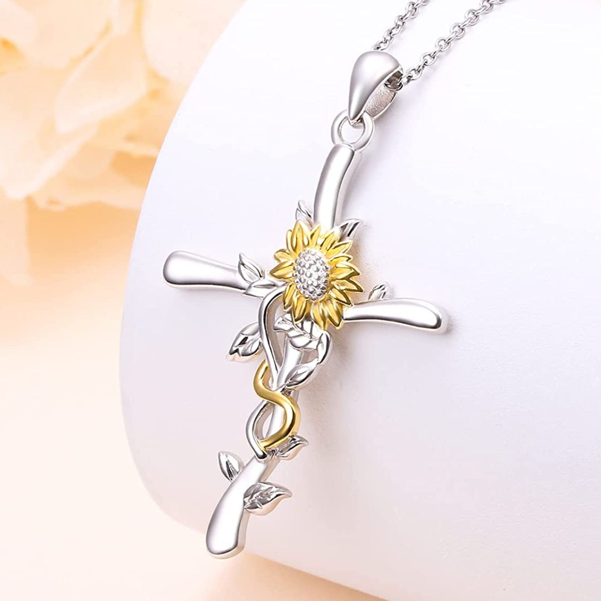 Sunflower cross deals necklace