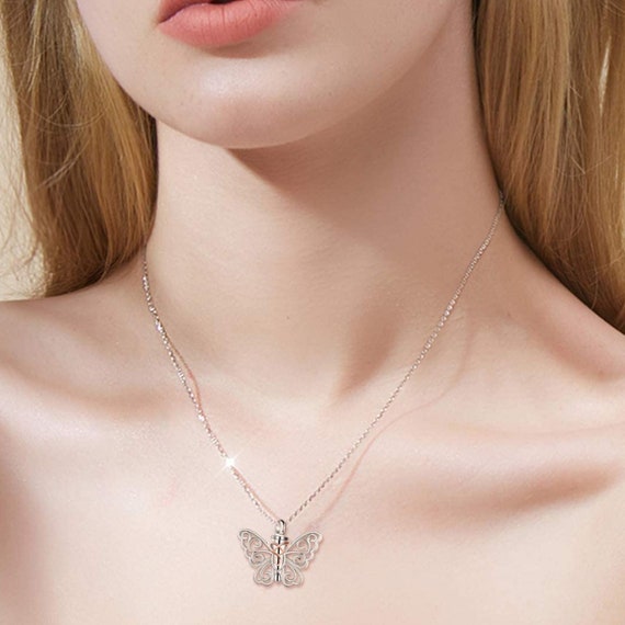 Butterfly Memorial Ashes Necklace | Cremation Ash Jewellery - Hold upon  Heart