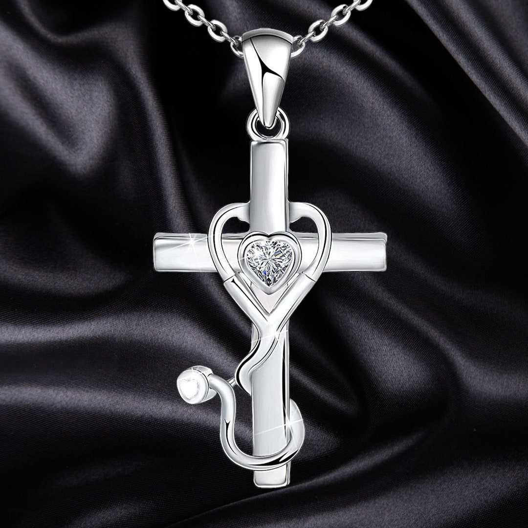 Medicine Themed Stethoscope Pendant Necklace 925 Sterling Silver Doctor Nurse Necklace Gifts for