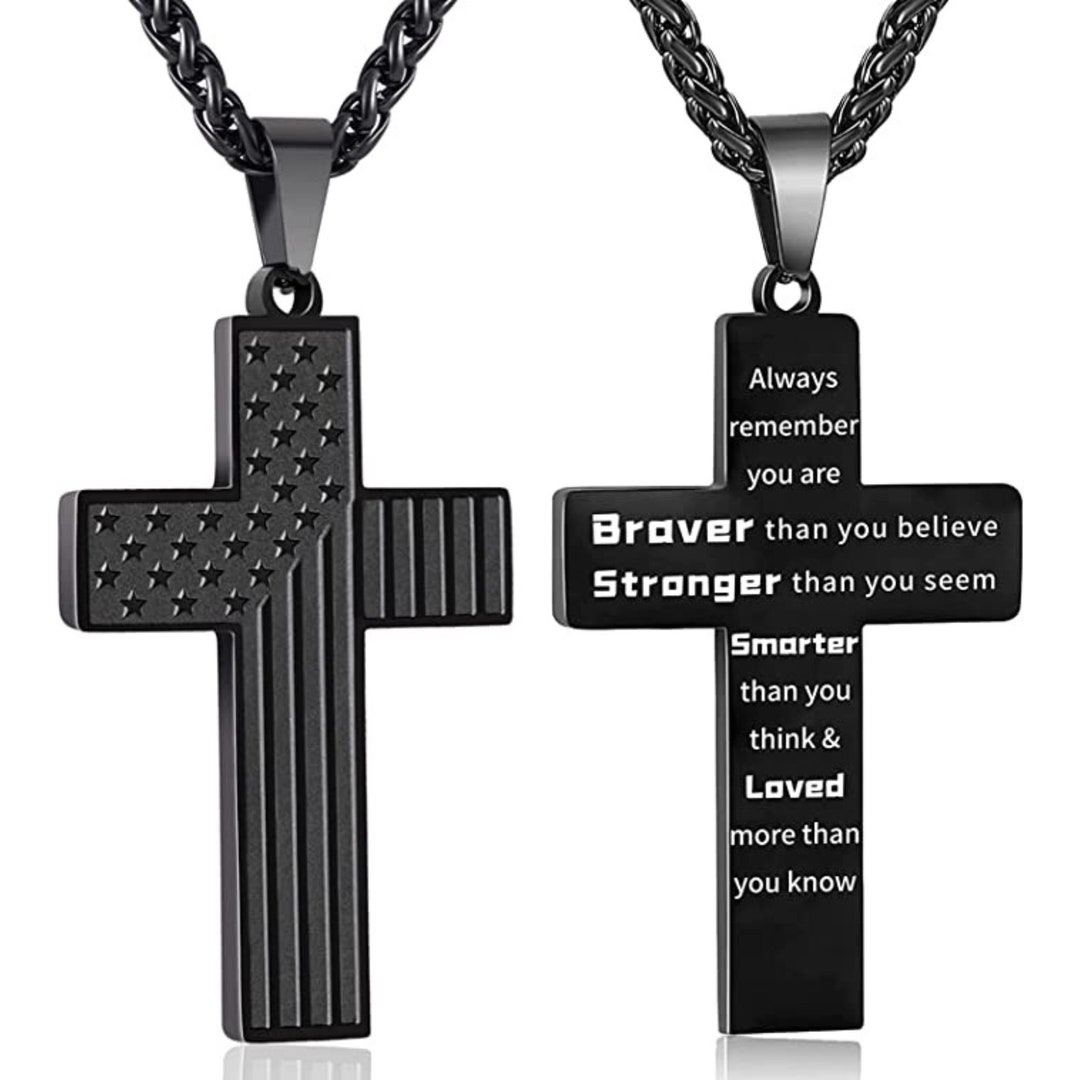 222 Inches American Flag Cross Necklace Stainless Steel Etsy