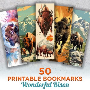 50 Bison Printable Bookmarks, Bison Digital Bookmark Sheets, Bison PNG bookmark sublimation, Bison Print and Cut Bookmarks Set