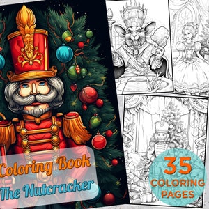 35 The Nutcracker Coloring Pages, Christmas Fairy Tale Printable Grayscale Coloring Book, Christmas Nutcracker Digital Coloring Book Pages