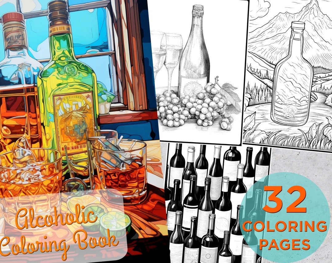 30 Alcohol Coloring Pages, Alcoholic Adults Printable Grayscale