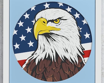 American Eagle Shadow Box para Cricut, 4 de julho Design em camadas SVG para Cricut Silhouette, Design de caixa de sombra SVG em camadas do Dia da Independência