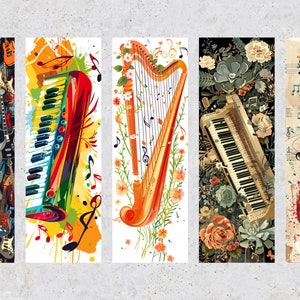 50 Musical Printable Bookmarks, Instruments Digital Download Bookmark ...