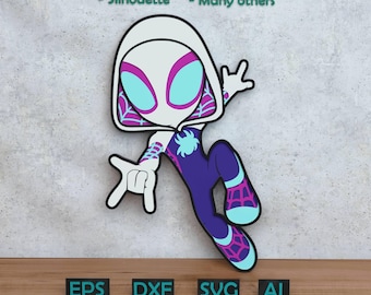Design em camadas da Spider-Gwen para corte a laser e em papel, aranha fantasma em SVG para Cricut, Silhouette, Glowforge, etc.