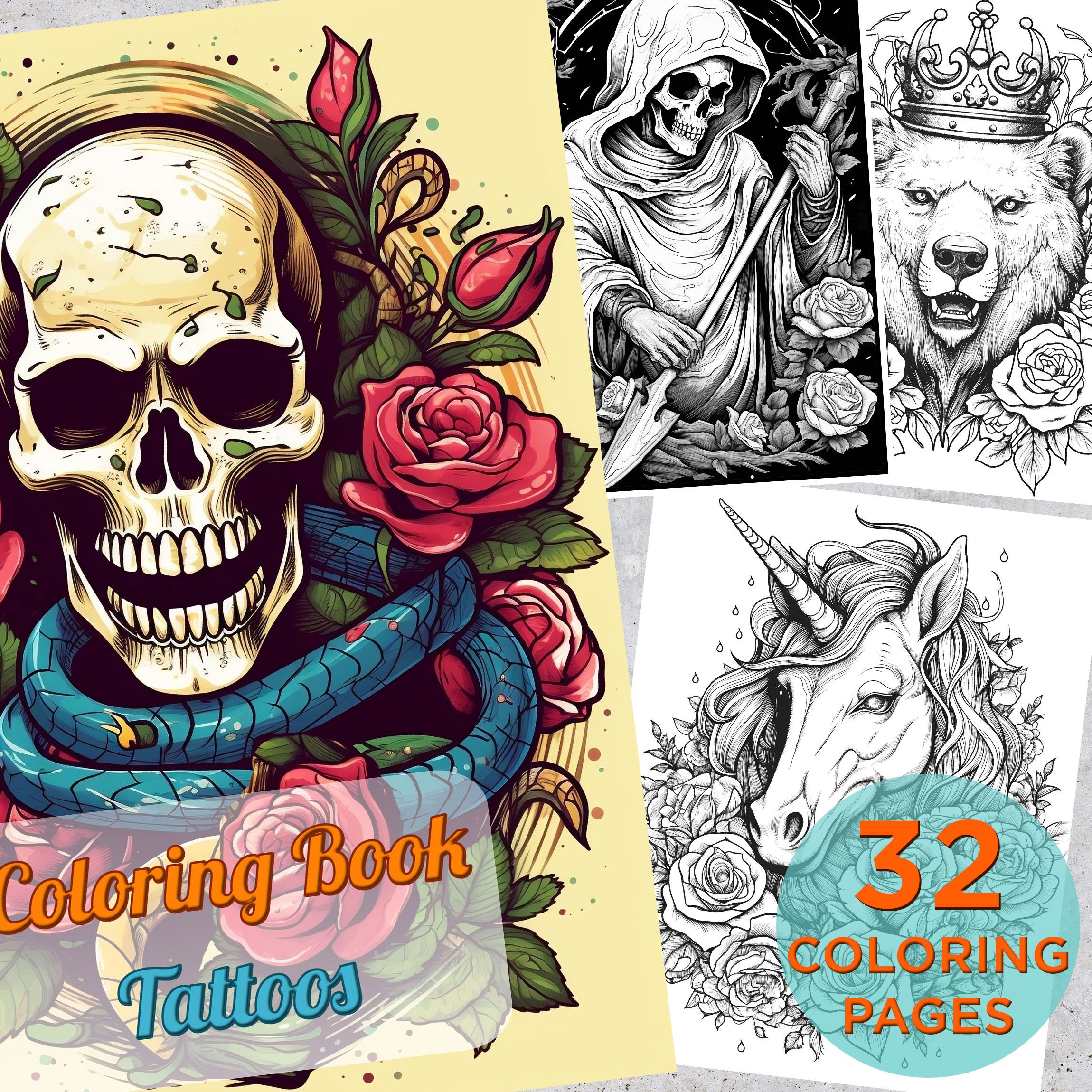 32 Tattoo Coloring Pages, Adults Printable Coloring Page