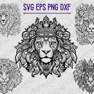5 つのライオンの頭の SVG バンドル、ライオンのゼンタングル マンダラ SVG、ライオン PNG 昇華クリップアートのセット、ライオン Cricut SVG マンダラ、Cricut 用禅マンダラ
