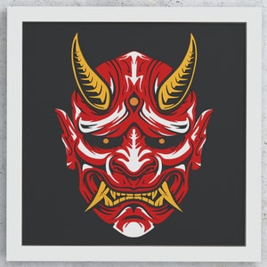 Oni Mask Shadow Box, Japan Oni Mask SVG Schichtdesign für Cricut Silhouette, Tribal Mask SVG Cricut Lightbox Shadowbox Schichtdesign