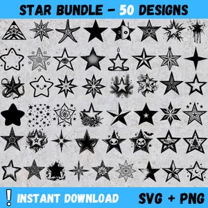 50 Star PNG & SVG Bundle, Stars SVG Silhouettes Sublimation, Stars Transparent png Sublimation Cliparts, Star Cricut svg Sublimation