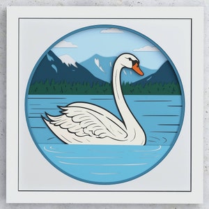 Schwan auf dem See Schattenbox, Schwan Vogel SVG, Schwan Vogel Geschichtet Design für Cricut Silhouette, 3D Schwan überlagert SVG Schattenbox Mandala