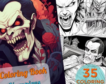 35 Vampires Coloring Pages, Vampire Adults Printable Grayscale Coloring Page, Vampire Coloring pages for adults, Vampire Digital Book