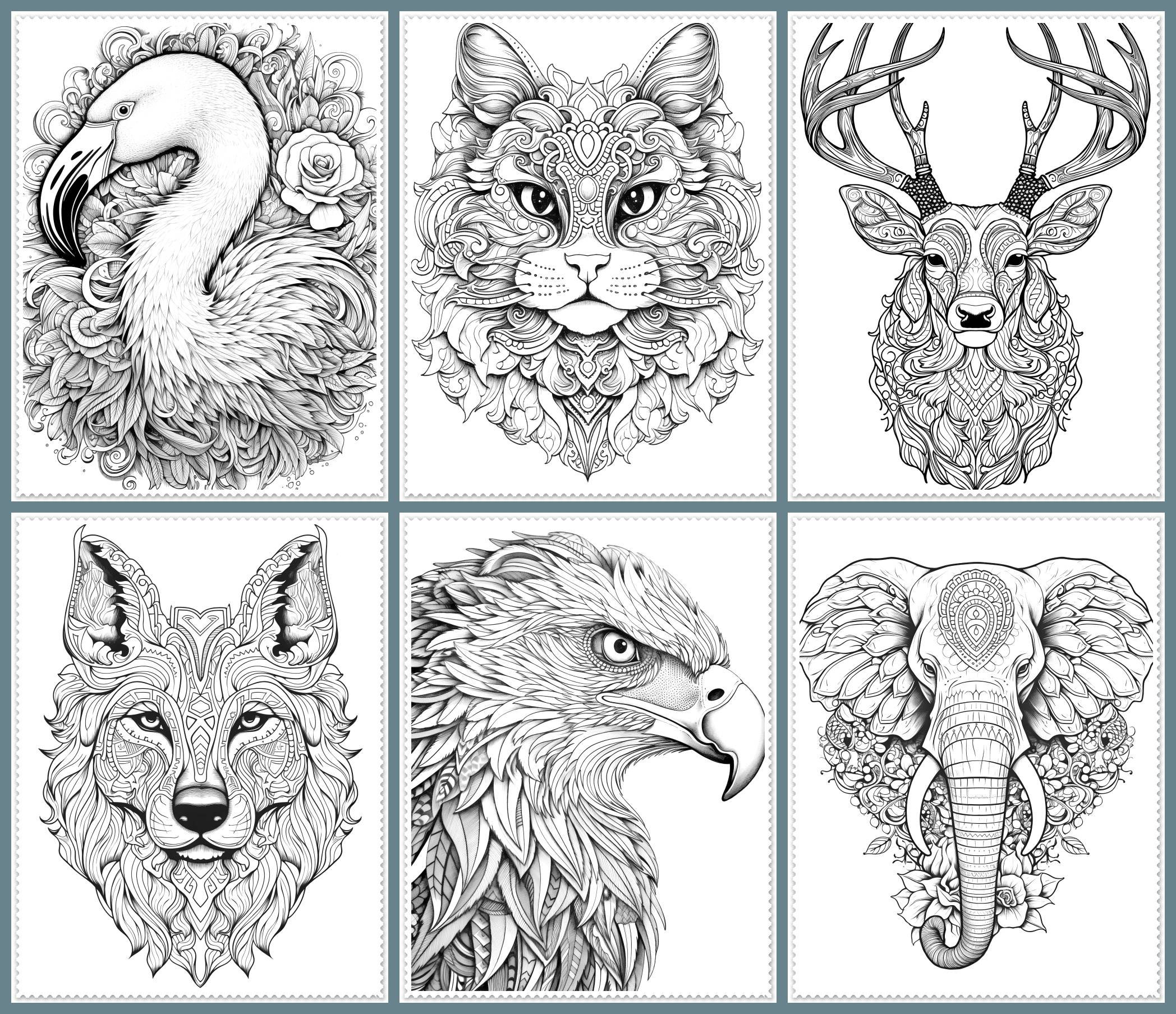 30 Animal Mandala Coloring Pages, Zen Mandala Printable Grayscale ...