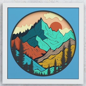 Bergslandskapsskugglåda, SVG-lagerdesign för Cricut Silhouette och andra skärmaskiner, Berg lager SVG Skugglåda