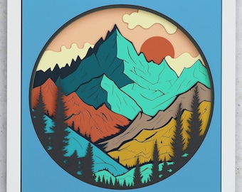 Mountains Landscape Shadow Box, SVG Layered design for Cricut Silhouette and other cutting machines, Mountains layered SVG Shadowbox