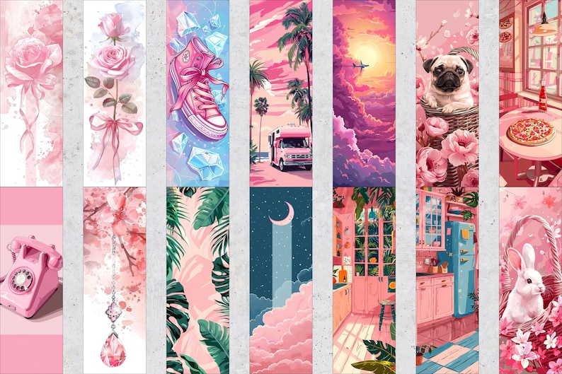 50 Total Pink Printable Bookmarks, Pink Digital Download Bookmark ...