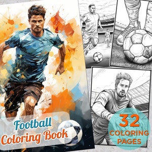 32 Football Coloring Pages, Football Adults Printable Grayscale Coloring Book, Football Digital Coloring Book Pages, Football drawings