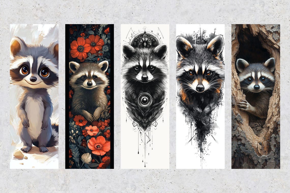 50 Raccoon Printable Bookmarks, Raccoon Digital Download Bookmark ...