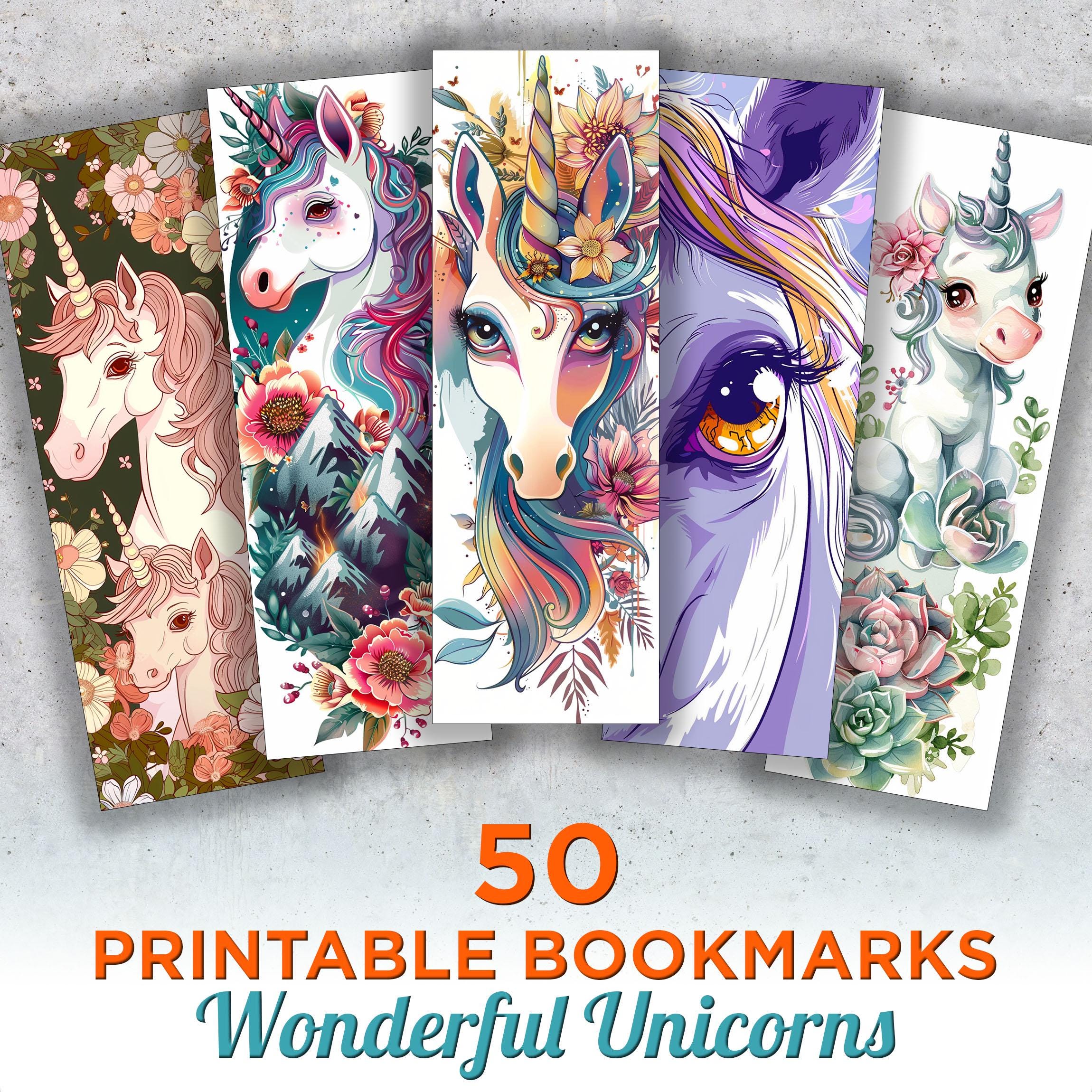 50 Unicorn Printable Bookmarks, Unicorn Digital Bookmark Sheets ...