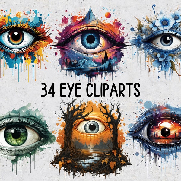 34 Eye PNG Sublimation Clip Arts Bundle, Set of Transparent Watercolor PNG Vision Animal And Human Eye Sublimation Clipart, Eye PNG Cliparts