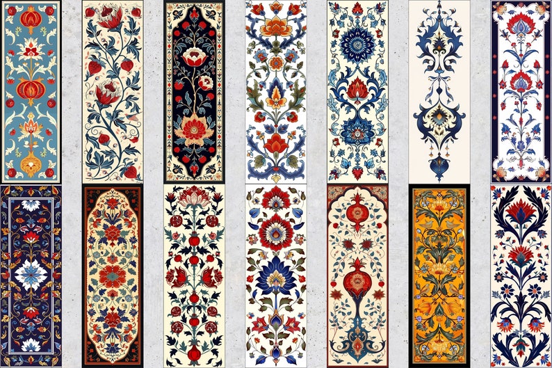 50 Oriental Pattern Printable Bookmarks, Arabic Digital Bookmark Sheets ...