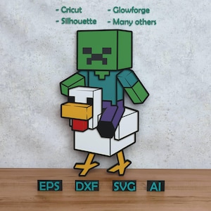 Poulet jockey en couches pour découpe laser et papier, poulet jockey SVG DXF pour Cricut Silhouette X-Tool Glowforge Shadow box design