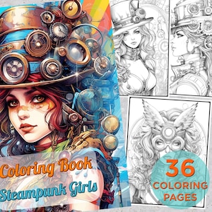 36 Steampunk Coloring Pages, Steampunk Adults Printable Coloring Page, Steampunk Drawings Coloring pages, Steampunk Digital Coloring Book
