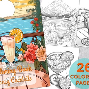 26 Fancy Cocktails Coloring Pages, Adults Printable Grayscale Coloring Page, Coloring pages adults, Cocktail Party Digital Coloring Book