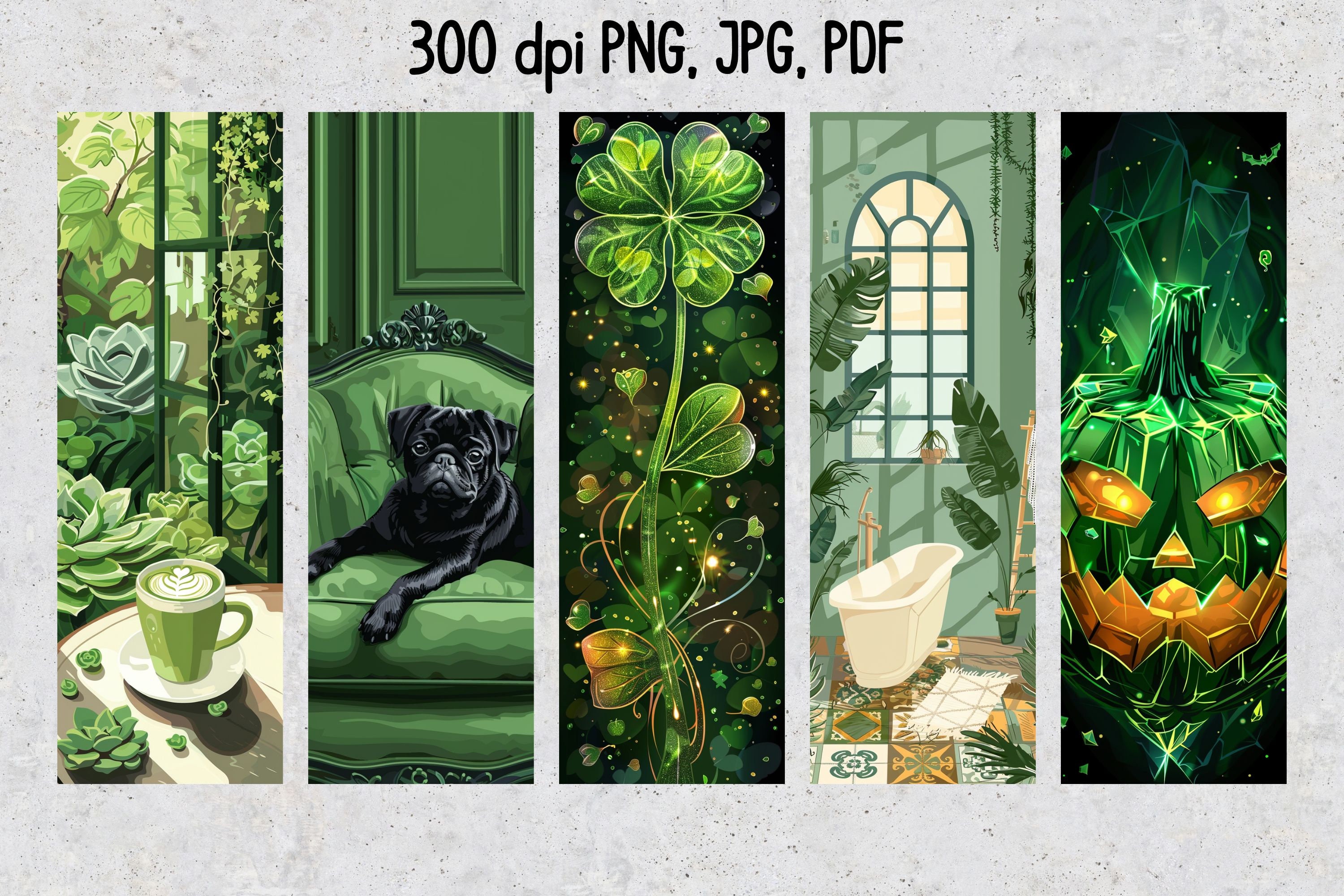 50 Total Green Printable Bookmarks, Green Digital Download Bookmark ...