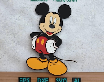 Cartoon Mouse Layered Design for Laser And Paper Cutting, Cartoon Mickey SVG DXF for Cricut & Silhouette X-Tool Glowforge, Shadow box design